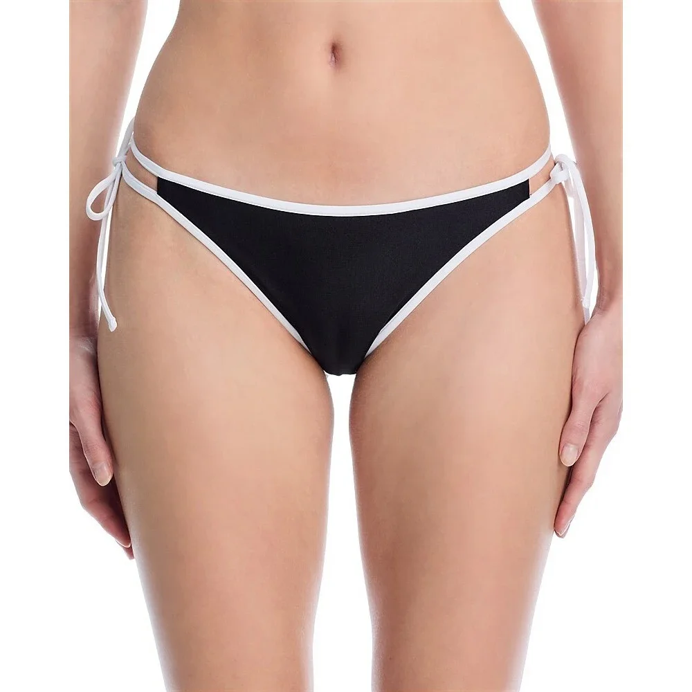 Aqua Double Tie String Tailored Fit Bikini Bottom Women's XS Black/White